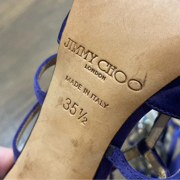Jimmy Choo Strappy Crystal Embellished Sandals in Purple Satin - Picture 13 of 16
